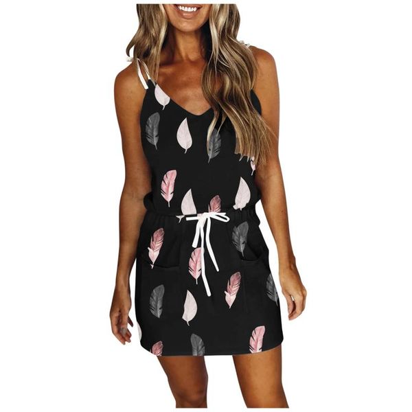casual dresses summer beach dress party ladies women's fashion v-neck sleeveless strap open back print loose mujer 2021 z, Black;gray 
casual dresses summer beach dress party ladies women's fashion v-neck sleeveless strap open back print loose mujer 2021 z, Black;gray