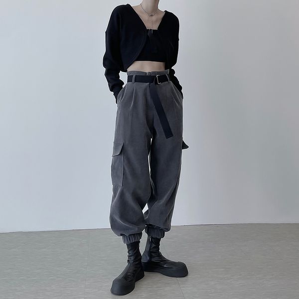 harajuku casual harem pants capri with belt pocket gray punk high waist trousers women streetwear fashion joggers, Black;white
harajuku casual harem pants capri with belt pocket gray punk high waist trousers women streetwear fashion joggers, Black;white