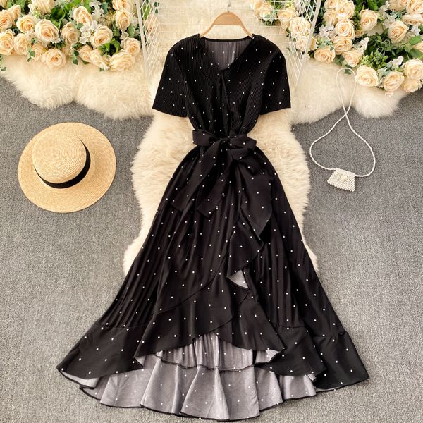 black/white/red polka dot irregular pleated long women vintage v-neck short sleeve ruffle vestidos spring summer 2021 kr0p, Black;gray
black/white/red polka dot irregular pleated long women vintage v-neck short sleeve ruffle vestidos spring summer 2021 kr0p, Black;gray
