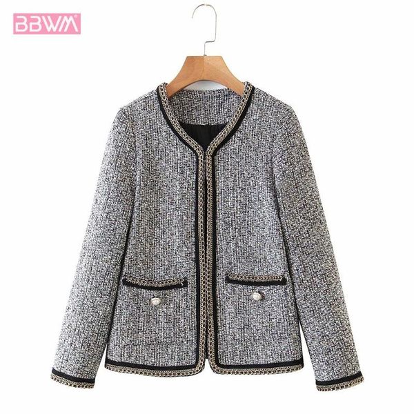 women's jackets small fragrant round neck chain stitching tweed casual female coat fashion wild long sleeve chic jacket, Black;brown
women's jackets small fragrant round neck chain stitching tweed casual female coat fashion wild long sleeve chic jacket, Black;brown