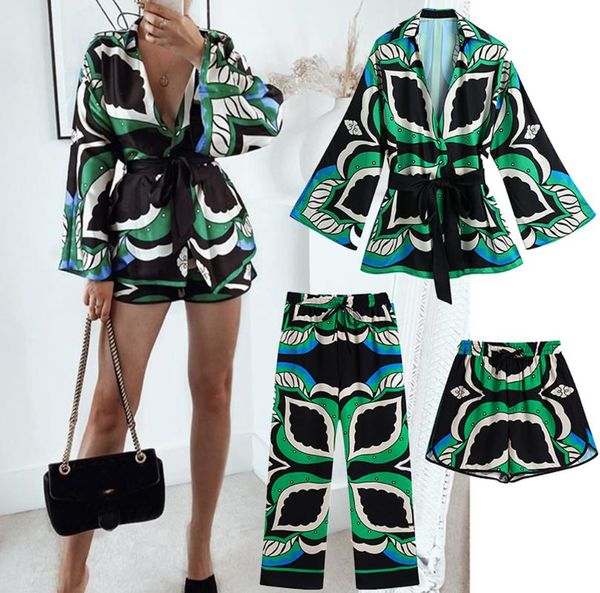 women's two piece pants fashion print ladies suit v-neck tie shirt high waist casual shorts trousers temperament commuter streetwear se, White
women's two piece pants fashion print ladies suit v-neck tie shirt high waist casual shorts trousers temperament commuter streetwear se, White