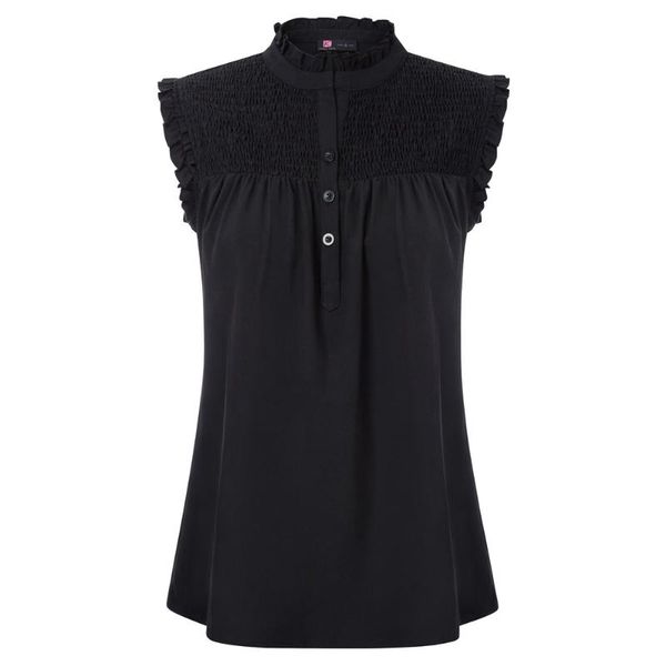 women's blouses & shirts pullover sleeveless shirt stand collar curved hem smocked front buttons ruched slim fashion summer blouse fem, White
women's blouses & shirts pullover sleeveless shirt stand collar curved hem smocked front buttons ruched slim fashion summer blouse fem, White
