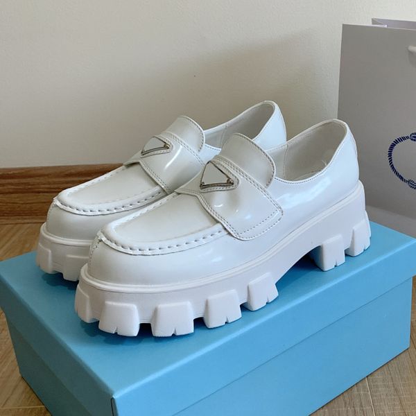 designer dress shoes womens loafers with leather saddle strap enameled metal triangle white black size 35-40 original box
designer dress shoes womens loafers with leather saddle strap enameled metal triangle white black size 35-40 original box