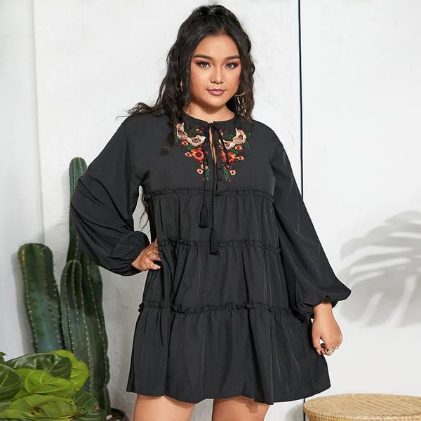 plus size dresses stylish floral ruffle mini dress 2022 women's tassel sundress casual puff sleeve embroidery vestidos robe femme, Black
plus size dresses stylish floral ruffle mini dress 2022 women's tassel sundress casual puff sleeve embroidery vestidos robe femme, Black