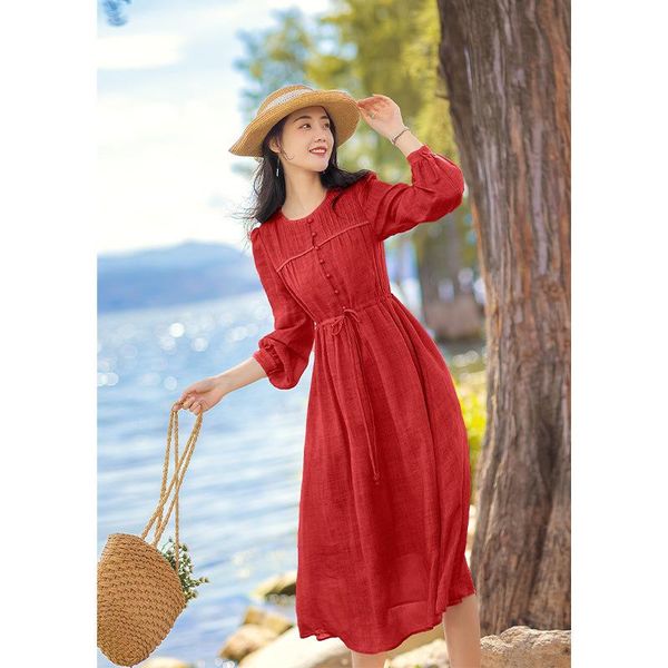 casual dresses mid-length red long-sleeved dress female autumn 2021 waist thin lantern sleeve cotton and linen skirt, Black;gray
casual dresses mid-length red long-sleeved dress female autumn 2021 waist thin lantern sleeve cotton and linen skirt, Black;gray