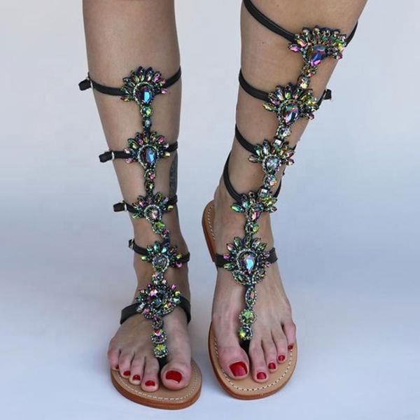the sides buckle straps women sandals rhinestone shiny floral lady shoes bohemia flat with women's sandals, Black
the sides buckle straps women sandals rhinestone shiny floral lady shoes bohemia flat with women's sandals, Black