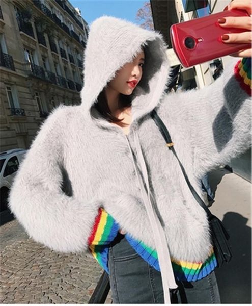 women's sweaters kawaii mink fleece hooded pullover sweater women korean loose solid color patchwork furry female coat 2021, White;black
women's sweaters kawaii mink fleece hooded pullover sweater women korean loose solid color patchwork furry female coat 2021, White;black