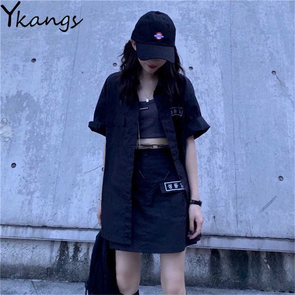 gothic black embroidery 2pcs set short-sleeved single-breasted shirt + high waist mini skirts women casual harajuku summer suit 210619, White
gothic black embroidery 2pcs set short-sleeved single-breasted shirt + high waist mini skirts women casual harajuku summer suit 210619, White