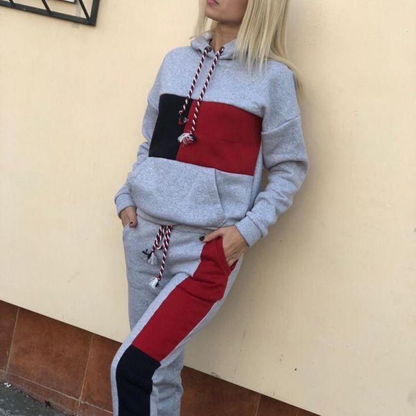 2021 new autumn and winter casual sports suit for women multi-color patchwork hoodie with cap collar and head sports wear 2pcs, Gray
2021 new autumn and winter casual sports suit for women multi-color patchwork hoodie with cap collar and head sports wear 2pcs, Gray