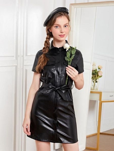 teen girls button front pu leather belt dress she, Red;yellow
teen girls button front pu leather belt dress she, Red;yellow