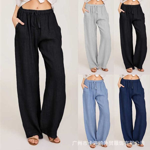 2021 large loose linen casual pants for women, Black;white