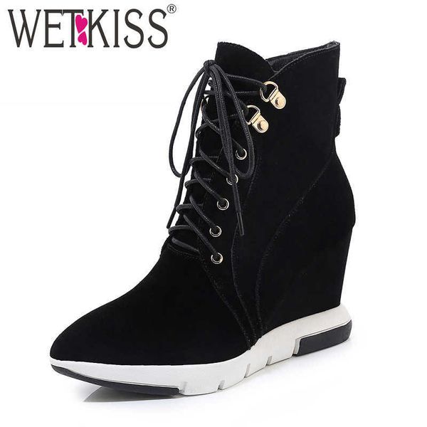 wetkiss cow suede wedges boots women ankle metal booties pointed toe shoes female lace up platform high heels shoes ladies 210630, Black
wetkiss cow suede wedges boots women ankle metal booties pointed toe shoes female lace up platform high heels shoes ladies 210630, Black