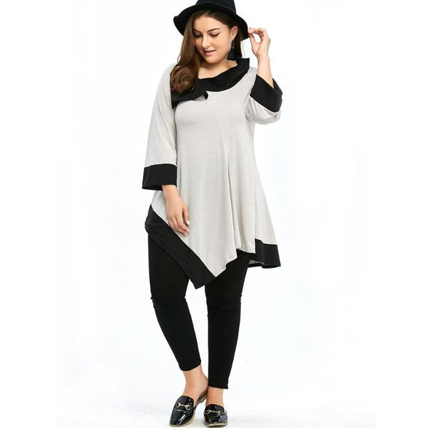 women's t-shirt plus size women clothes casual loose irregularity tees turn-down collar basic oversized three quarter big shirt, White
women's t-shirt plus size women clothes casual loose irregularity tees turn-down collar basic oversized three quarter big shirt, White