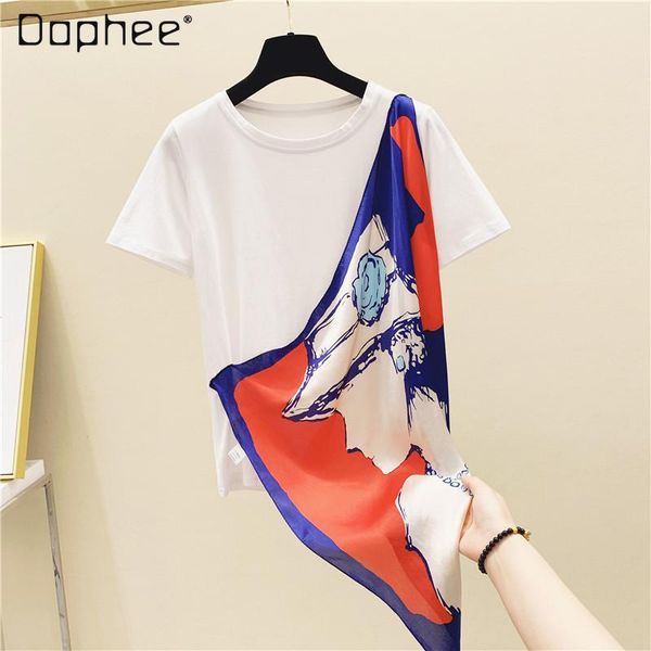 women's t-shirt 2021 summer korean style loose scarf stitching short-sleeved cotton trendy half sleeve fashion, White
women's t-shirt 2021 summer korean style loose scarf stitching short-sleeved cotton trendy half sleeve fashion, White