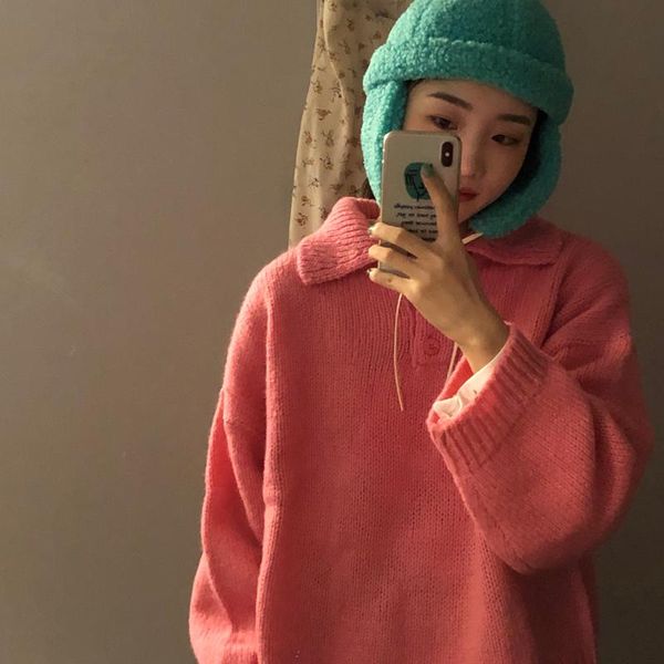 women's sweaters retro lapel loose solid color pullover college style sweater 2021 autumn, White;black
women's sweaters retro lapel loose solid color pullover college style sweater 2021 autumn, White;black