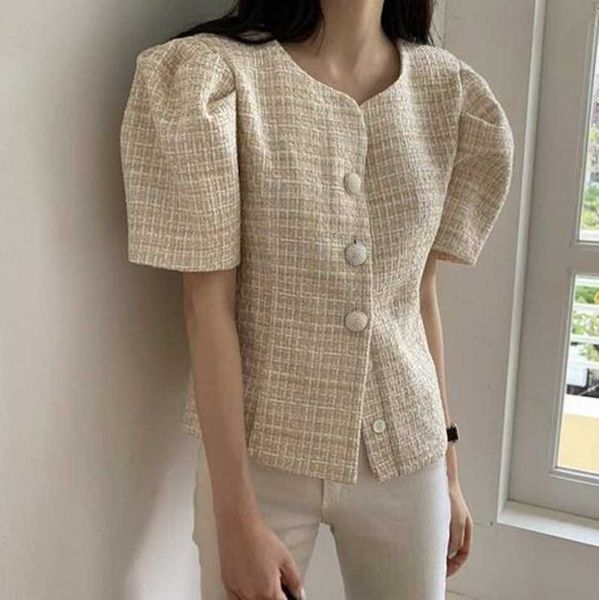 summer women jacket korean chic retro v-neck single-breasted design loose thin puff sleeve tweed short coat 210531, Black;brown
summer women jacket korean chic retro v-neck single-breasted design loose thin puff sleeve tweed short coat 210531, Black;brown