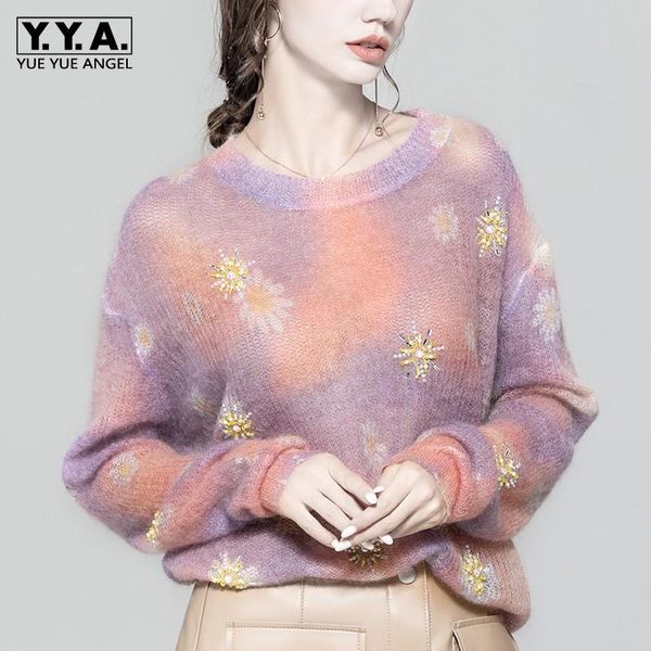 women's sweaters elegant knitting rendering beading flower pink-purple lazy loose mohair pullover women sweater office lady autumn win, White;black
women's sweaters elegant knitting rendering beading flower pink-purple lazy loose mohair pullover women sweater office lady autumn win, White;black