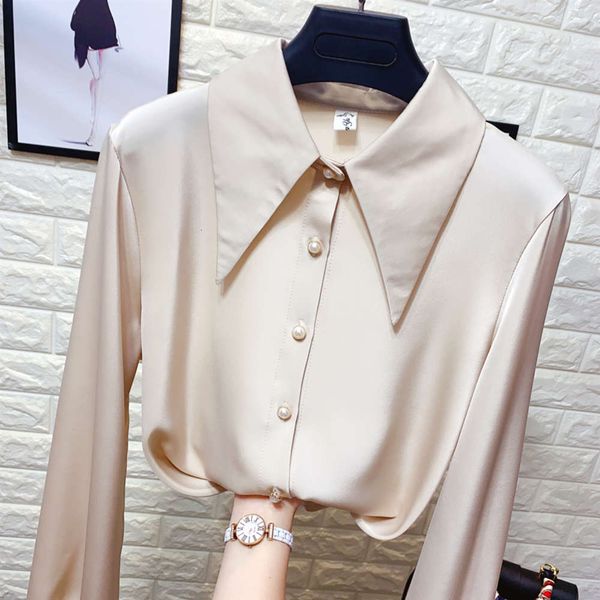 french minority pearl button pointed collar chiffon women's spring dress loose foreign style silk satin shirt bottom coat, White
french minority pearl button pointed collar chiffon women's spring dress loose foreign style silk satin shirt bottom coat, White