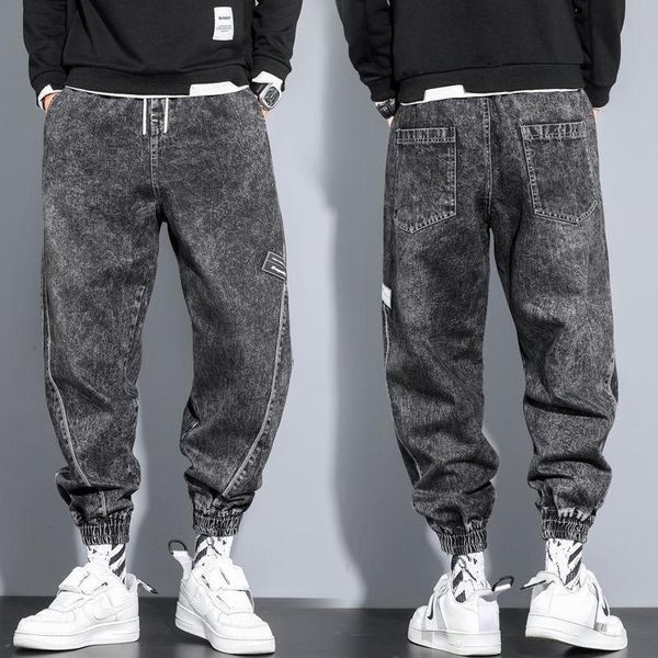 men's jeans clothing denim casual pants mens ankle-tied trousers korean hip hop harem men streetwear cargo techwear, Blue
men's jeans clothing denim casual pants mens ankle-tied trousers korean hip hop harem men streetwear cargo techwear, Blue