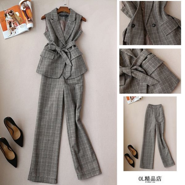women's spring fashion female sleeveless suit vest plaid wide leg two-piece autumn and winter new 68hd, White
women's spring fashion female sleeveless suit vest plaid wide leg two-piece autumn and winter new 68hd, White