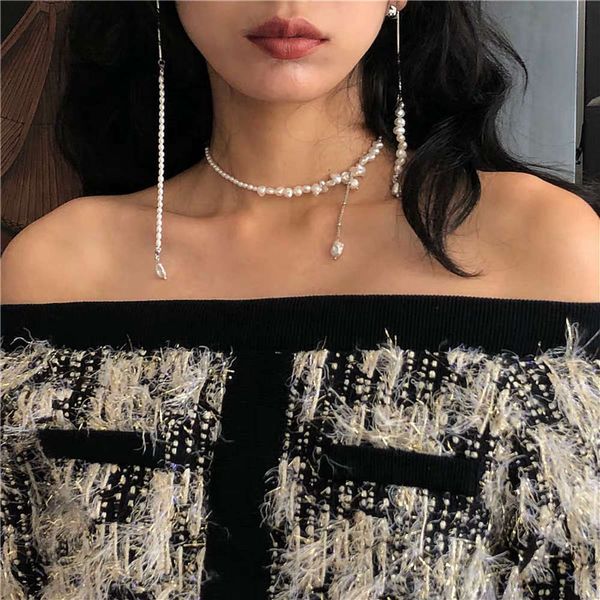 hbp fashion grain clavicle asymmetric chain pearl tassel choker long earrings for women, Silver
hbp fashion grain clavicle asymmetric chain pearl tassel choker long earrings for women, Silver