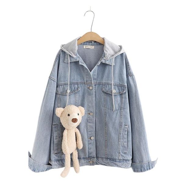 women's jackets blue hooded women denim jacket cartoon bear appliques coat 2021 autumn single breasted casual korean ladies pocket outw, Black;brown
women's jackets blue hooded women denim jacket cartoon bear appliques coat 2021 autumn single breasted casual korean ladies pocket outw, Black;brown