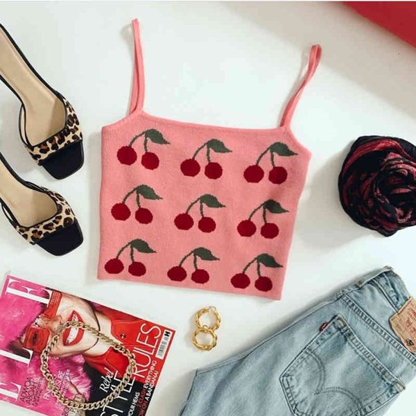 cherry fruit print knitted crop spaghetti strap tank women backless cropped camisole fashion streetwear, White
cherry fruit print knitted crop spaghetti strap tank women backless cropped camisole fashion streetwear, White