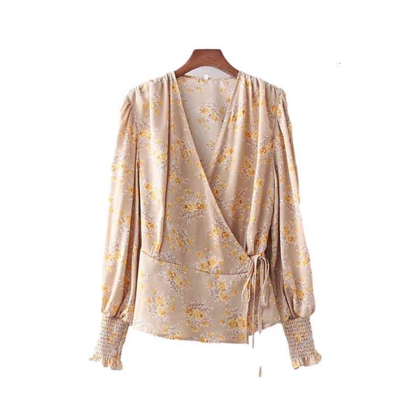women's knits & tees vintage woman camel soft printed v neck sashes blouses 2021 spring fashion ladies lantern sleeve blouse femal, White 
women's knits & tees vintage woman camel soft printed v neck sashes blouses 2021 spring fashion ladies lantern sleeve blouse femal, White