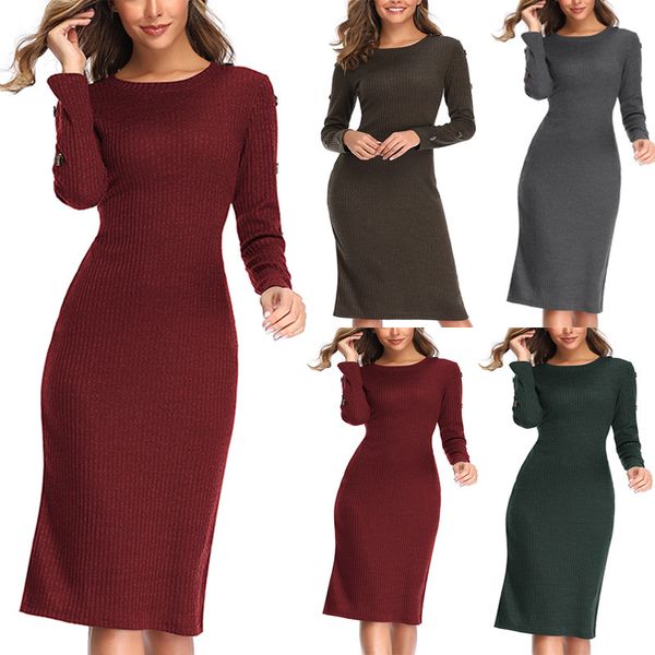 womens autumn and winter round neck button long-sleeved knitted dress stretch slim woolen skirt, White;black
womens autumn and winter round neck button long-sleeved knitted dress stretch slim woolen skirt, White;black