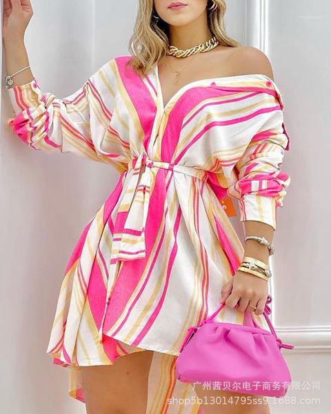 casual dresses thick stripe shirt dress women's long sleeve loose short with belt 2021 fashion party, Black;gray
casual dresses thick stripe shirt dress women's long sleeve loose short with belt 2021 fashion party, Black;gray