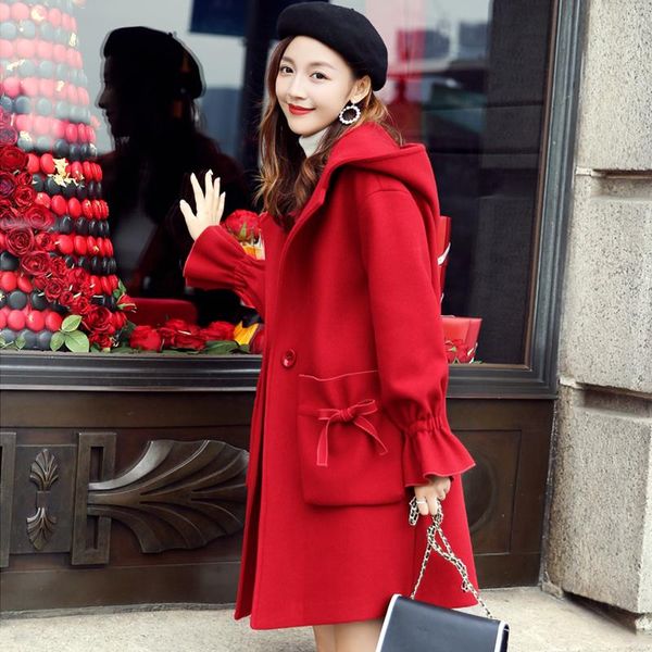 women's wool & blends 2021 autumn winter women flare sleeve hooded single button coat female slim korean version fashion mid-length woo, Black
women's wool & blends 2021 autumn winter women flare sleeve hooded single button coat female slim korean version fashion mid-length woo, Black