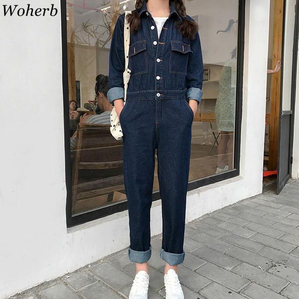 women's jumpsuits & rompers wohern cargo jumpsuit women romper denim playsuit autumn jeans woman man bodysuit 2021 streetwear overall, Black;white