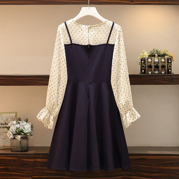 vintage polka dot fake two pieces dress girly spring long sundreess shirring party line dressed more size xl-5xl 4df5, White
vintage polka dot fake two pieces dress girly spring long sundreess shirring party line dressed more size xl-5xl 4df5, White
