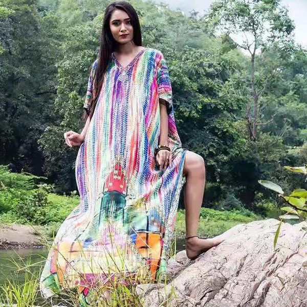 women's swimwear cover-up over size boho dress print colorful beach cover up robe de plage swimsuit pareos tunic for, White;black
women's swimwear cover-up over size boho dress print colorful beach cover up robe de plage swimsuit pareos tunic for, White;black