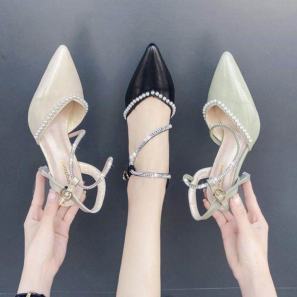 sandals pre-sale summer shoes women fashion sandal for 2021 pumps design rhinestone decoration pointed high heels, Black