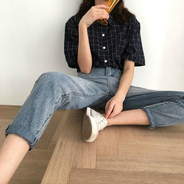 korean summer short sleeve blouse shirts women casual vintage turn-down collar plaid loose shirt preppy style student chic blusa 210302, White
korean summer short sleeve blouse shirts women casual vintage turn-down collar plaid loose shirt preppy style student chic blusa 210302, White