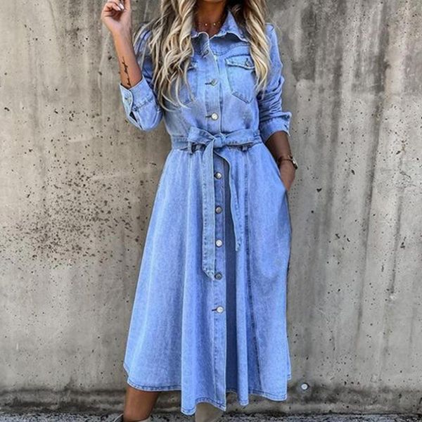 casual dresses denim dress for women pockets single-breasted high waist loose lapel belt long sleeve midi streetwear summer, Black;gray
casual dresses denim dress for women pockets single-breasted high waist loose lapel belt long sleeve midi streetwear summer, Black;gray
