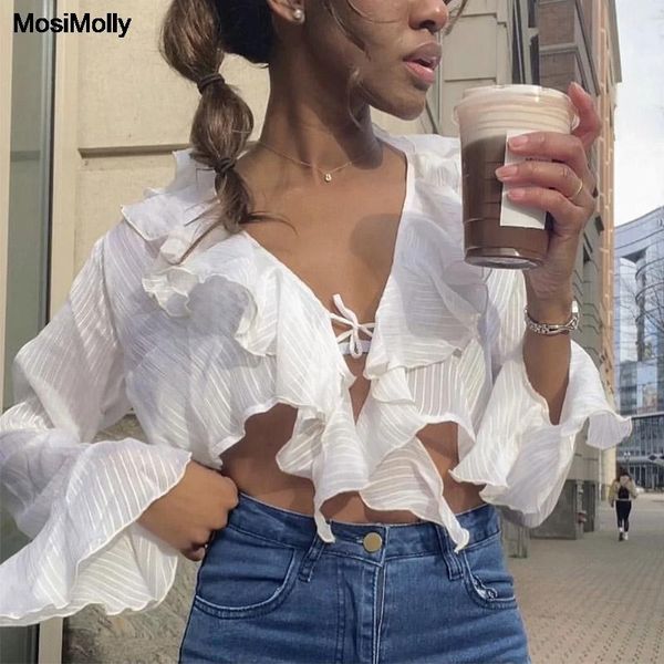 women's blouses & shirts mosimolly 2021 ruffle see through shirt women cropped beach sunprotect chiffon, White
women's blouses & shirts mosimolly 2021 ruffle see through shirt women cropped beach sunprotect chiffon, White