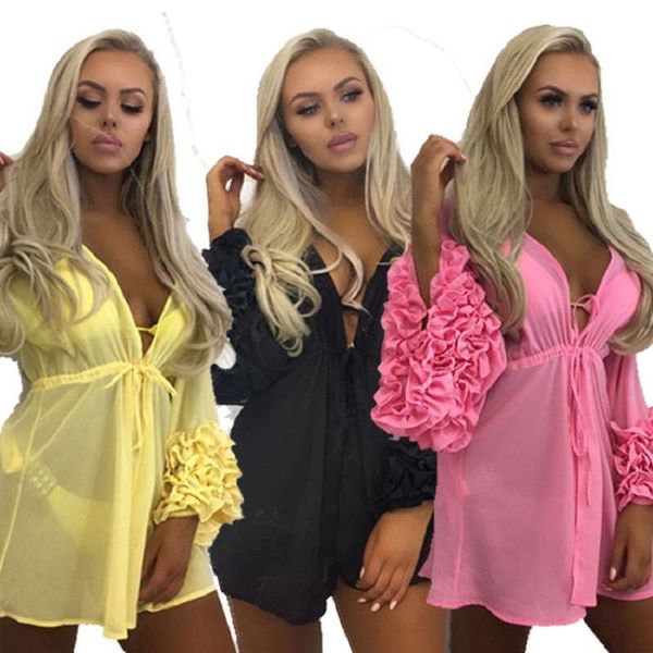 women's swimwear summer beach mini dress women long puff sleeve bikini cover up tunic pareo sarong mesh sundress robe, White;black
women's swimwear summer beach mini dress women long puff sleeve bikini cover up tunic pareo sarong mesh sundress robe, White;black