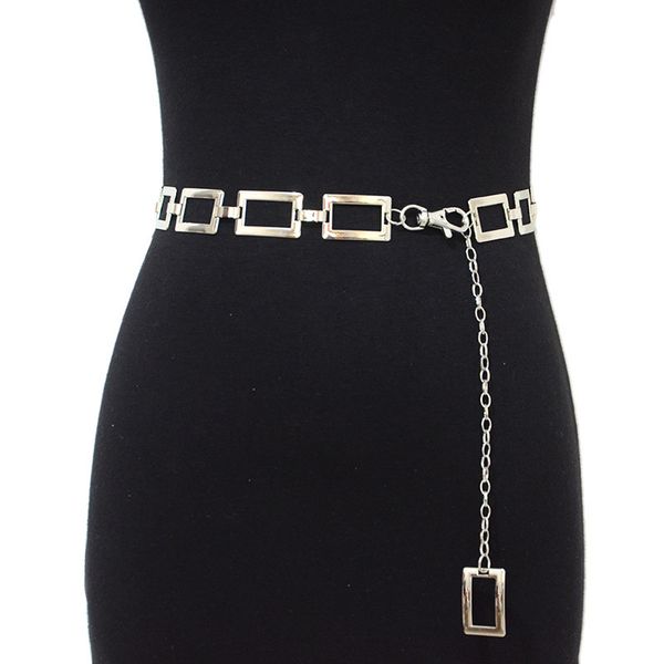 new women's metal waist chain simple women's silver square buckle texture belt decorative skirt with coat sweater, Black;brown
new women's metal waist chain simple women's silver square buckle texture belt decorative skirt with coat sweater, Black;brown