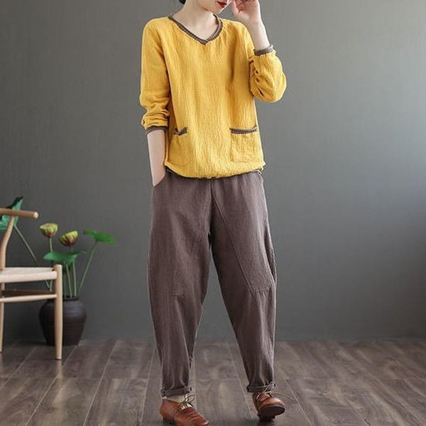2021 spring autumn women fashion cotton and linen 2 pcs suit v-neck + high waisted trousers loose two-piece set -4xl y699, White
2021 spring autumn women fashion cotton and linen 2 pcs suit v-neck + high waisted trousers loose two-piece set -4xl y699, White