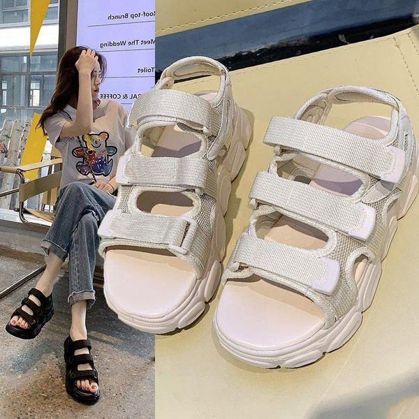 sandals 2021 women's black cloth casual spot rubber round head