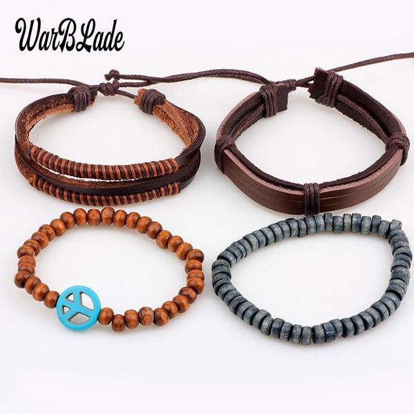 charm bracelets warblade 4pcs/set vintage leather peace symbol wood beads bracelet bangle punk wrap wristband for men women jewelry, Golden;silver
charm bracelets warblade 4pcs/set vintage leather peace symbol wood beads bracelet bangle punk wrap wristband for men women jewelry, Golden;silver