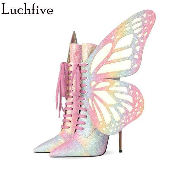 boots butterfly glitter short women lace up pointy toe party shoes thin high heels t-show femme, Black
boots butterfly glitter short women lace up pointy toe party shoes thin high heels t-show femme, Black