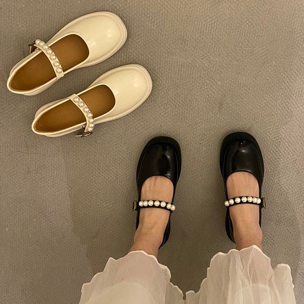 Spring Women Low Heels Pearls Mary Janes Shoes Patent Leather String Bead Platform Shoes Black Thick Sole Lolita Shoe 9030N, Beige
Spring Women Low Heels Pearls Mary Janes Shoes Patent Leather String Bead Platform Shoes Black Thick Sole Lolita Shoe 9030N, Beige