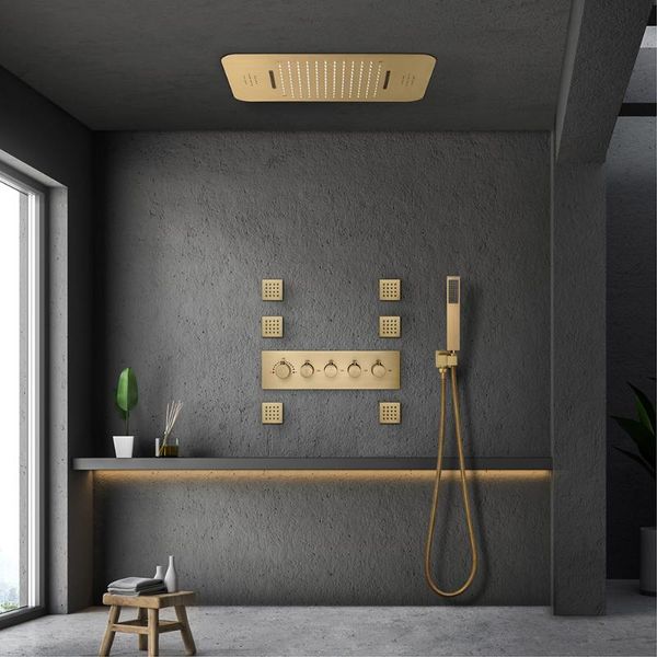 bathroom shower sets luxury villas brushed gold head set thermostatic system brass faucet msaage music speaker showers panel
bathroom shower sets luxury villas brushed gold head set thermostatic system brass faucet msaage music speaker showers panel
