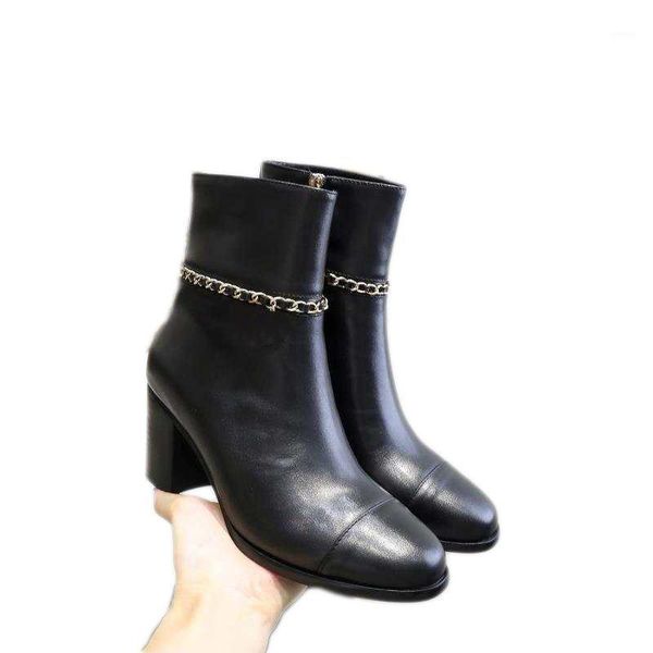 boots brand designer round toe genuine leather ankle metal chain zip female booties classic simple square high heels all match1, Black
boots brand designer round toe genuine leather ankle metal chain zip female booties classic simple square high heels all match1, Black