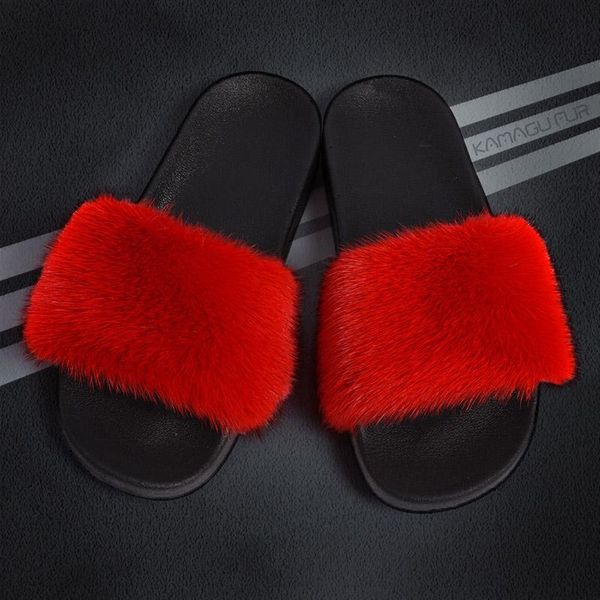 slippers women real slides female sandals with home cute plush shoes, Black