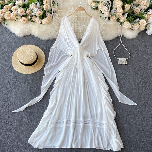 deep v-neck lace patchwork white long women vacation beach high waist slim open back vestidos spring summer 2021 8grk, Black;gray
deep v-neck lace patchwork white long women vacation beach high waist slim open back vestidos spring summer 2021 8grk, Black;gray