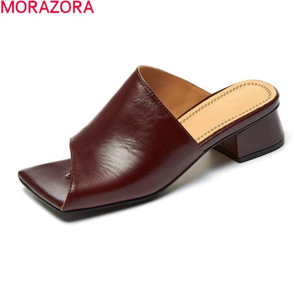 slippers morazora genuine leather shoes women med heels square toe casual single summer fashion ladies, Black
slippers morazora genuine leather shoes women med heels square toe casual single summer fashion ladies, Black